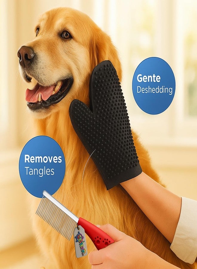 Western Era 2 in 1 Pet Bathing Grooming Combo for Dogs & Cats | Tick, Flea & Hair Removal + Dual Side Hard Rubber Deshedding Glove | Anti-Slip Grip | Easy Hair Removal | For All Breeds (Random) - Image 2